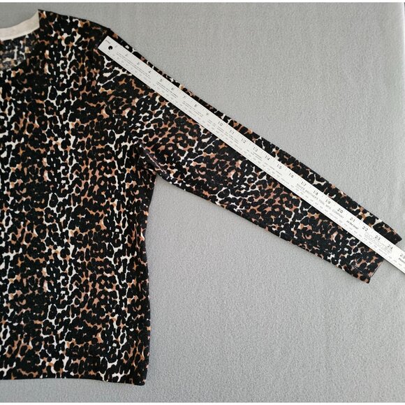 Talbots Cardigan Sweater Pure Merino Wool Womens 2X Leopard Print Black Tan - Picture 9 of 10